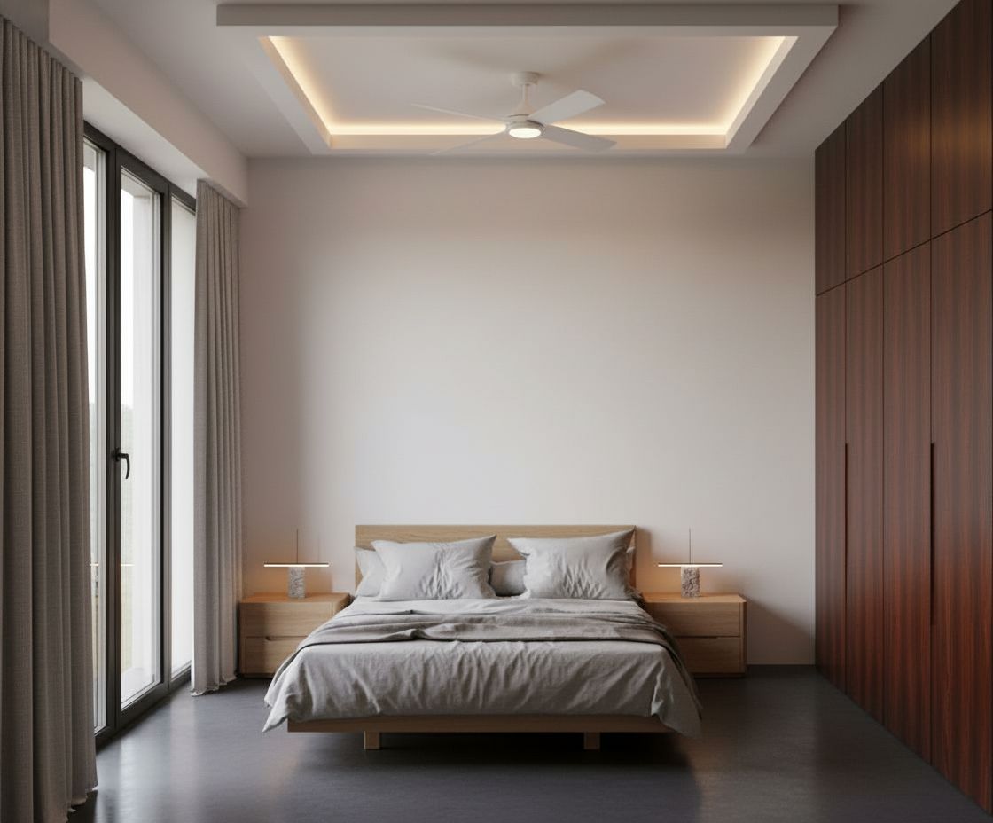 Bedroom interior at Orchid Villas with natural light and built-in finishes