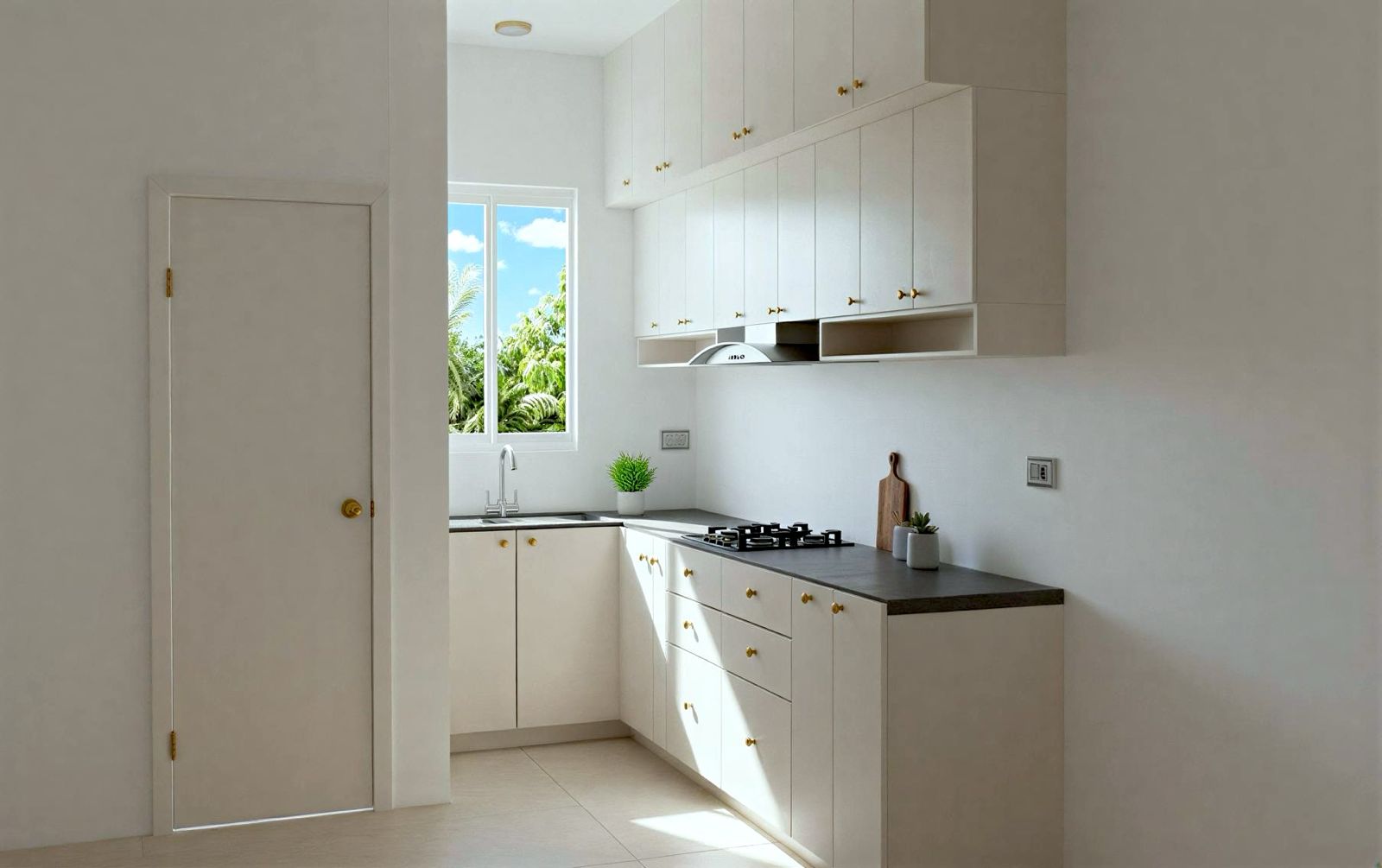 Kitchen interior with storage and worktop space at Orchid Villas
